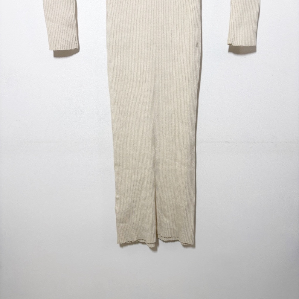NWT H&M Ribbed Knit Bodycon Dress Long Sleeves Beige Sz S - Picture 8 of 14